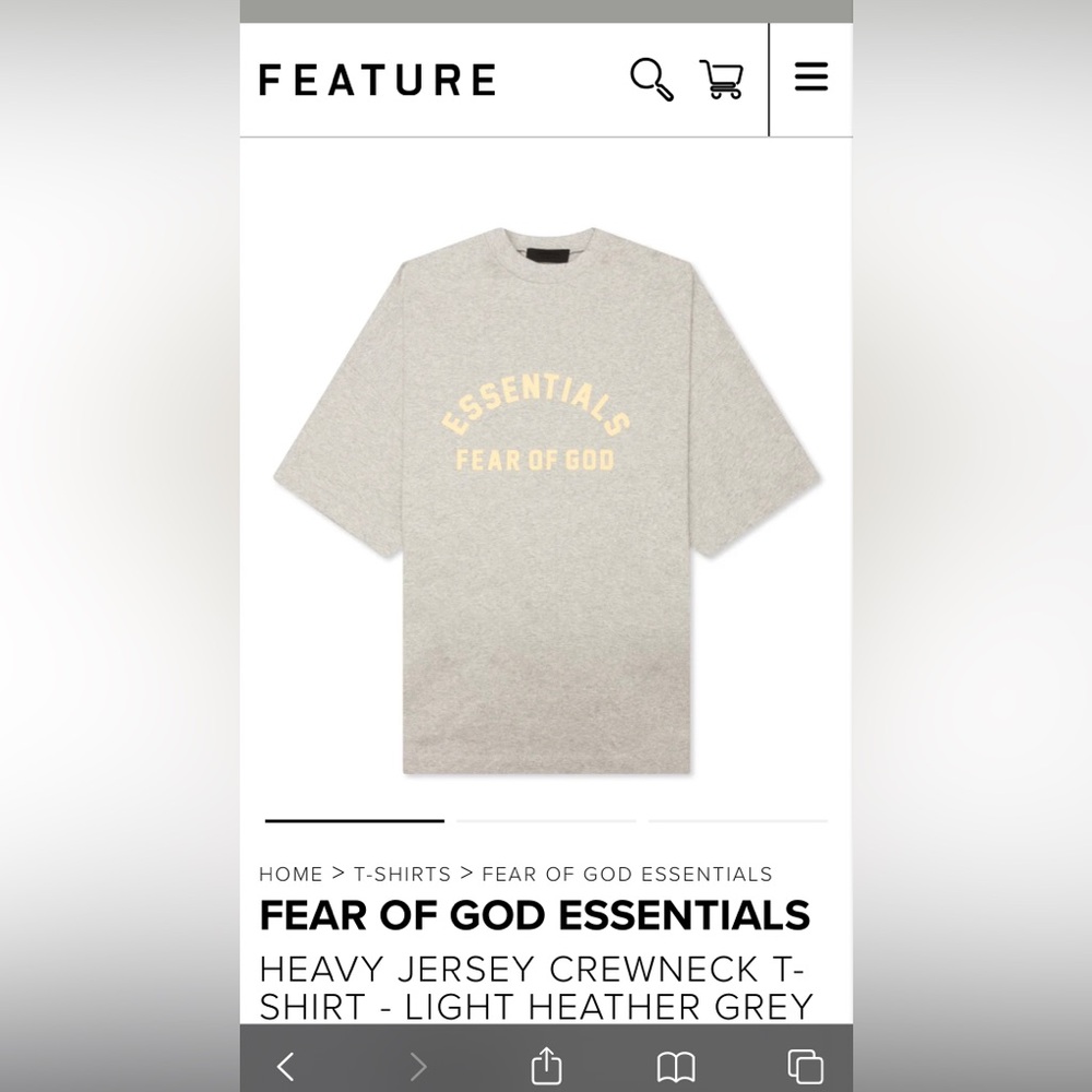 Fear of God Essentials Light Heather Grey Short Sleeve T-Shirt with Yellow Logo